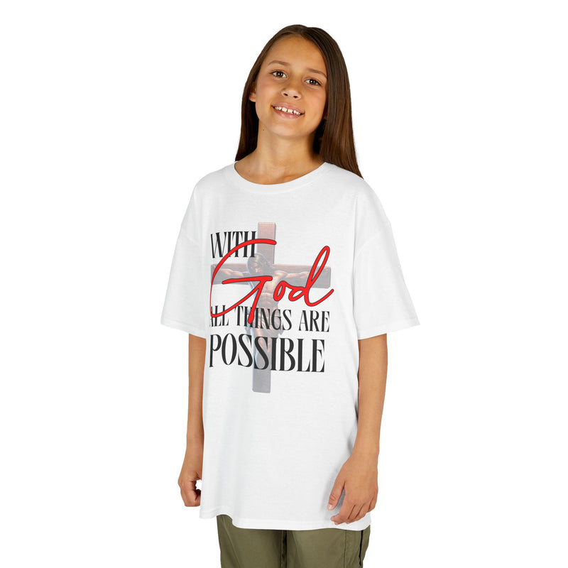 Kids T-Shirt with 'WITH GOD ALL THINGS ARE POSSIBLE' Design