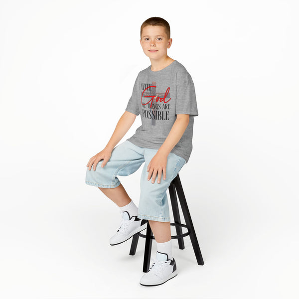 Kids T-Shirt with 'WITH GOD ALL THINGS ARE POSSIBLE' Design